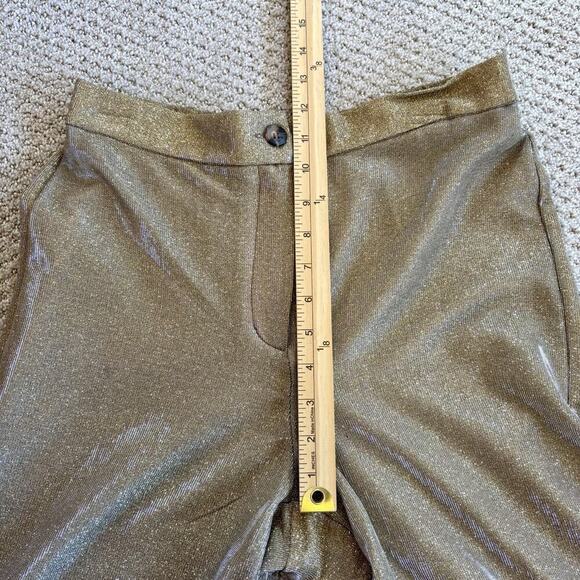CeCe Metallic Gold Straight-Leg High Rise Glitter Sparkle Zip Trouser Pants S - Picture 7 of 10